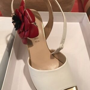Vera Pelle Women's White and Red Sandals, Braccialini tua , made in Italy, NIB